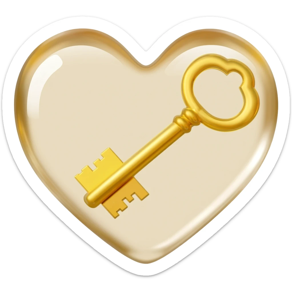 beige glass heart with a golden key sticker
