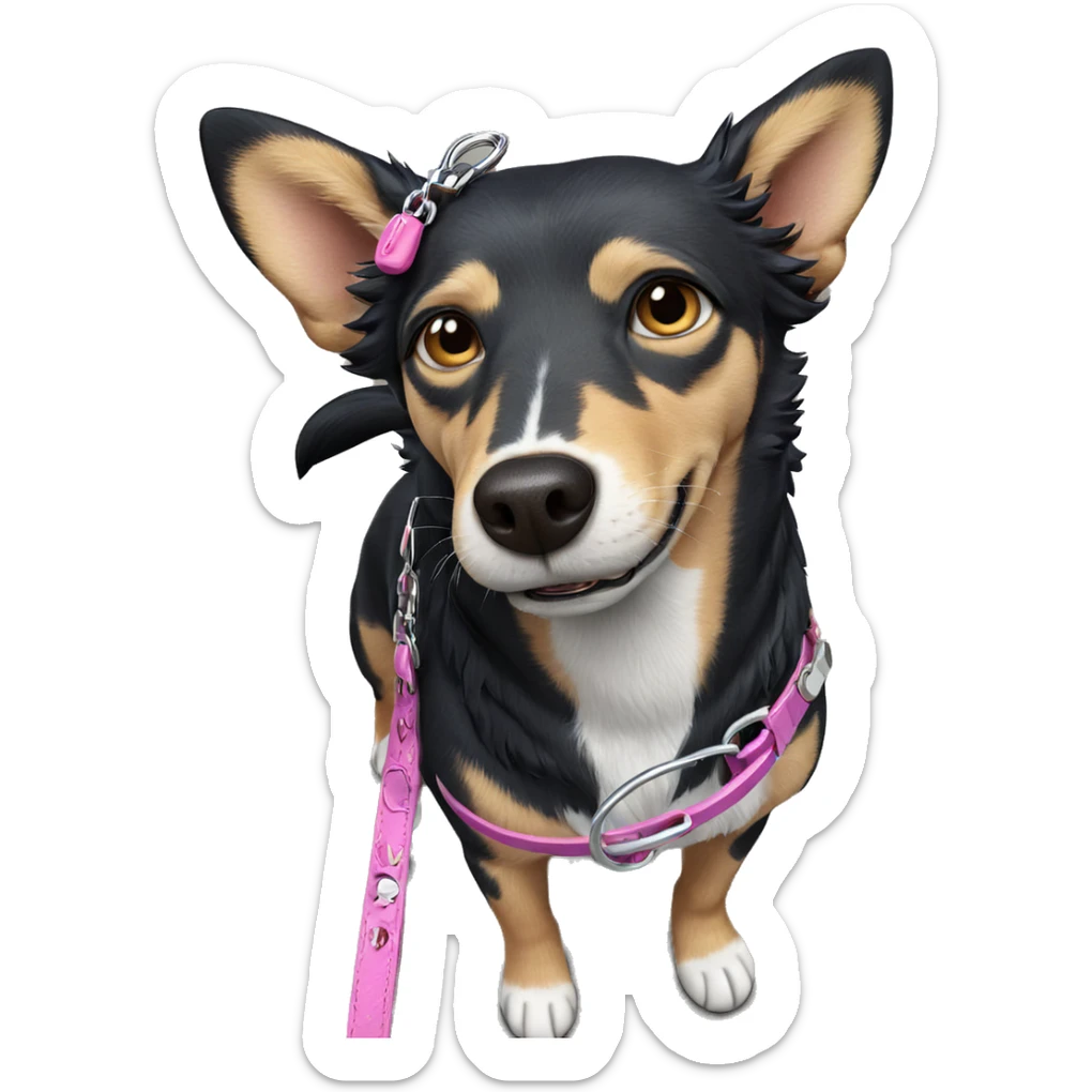 dog on a leash from above sticker