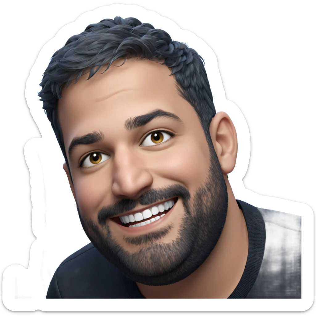 smiling boy in black shirt sticker