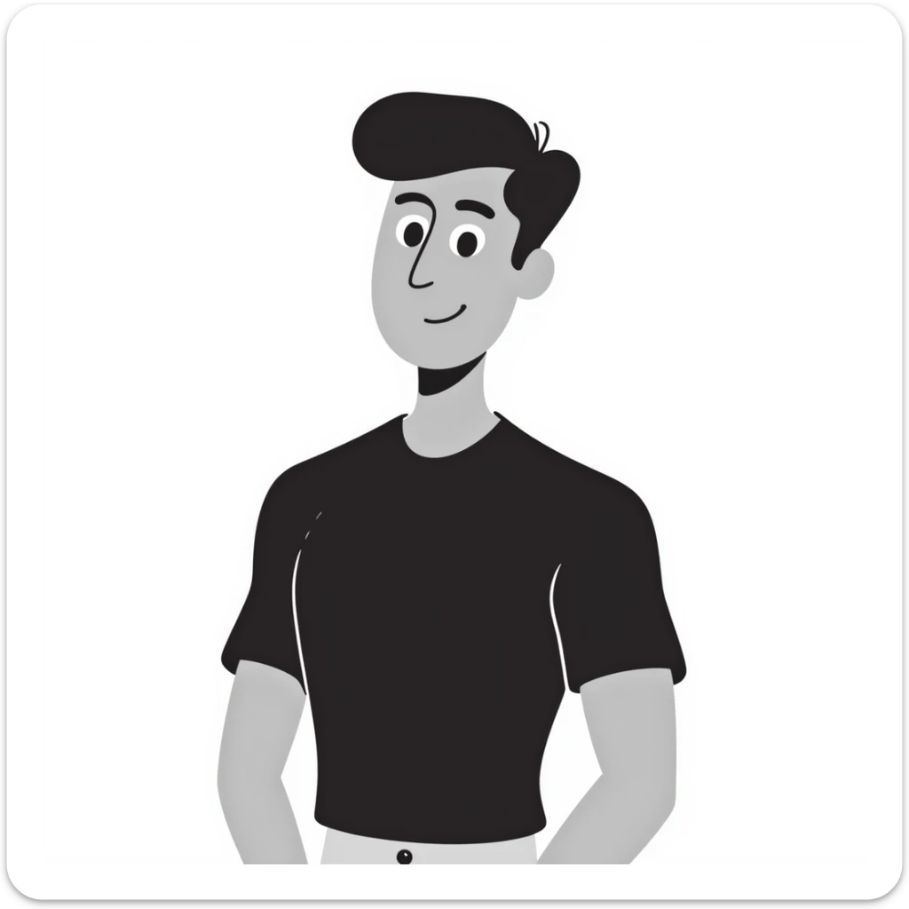 Attractive man in his 40s with youthful appearance, light brown skin, elongated face, defined jawline, medium dark eyes, arched eyebrows, straight nose, handsome friendly expression, short dark hair styled upward, athletic build, wearing a fitted black t-shirt sticker