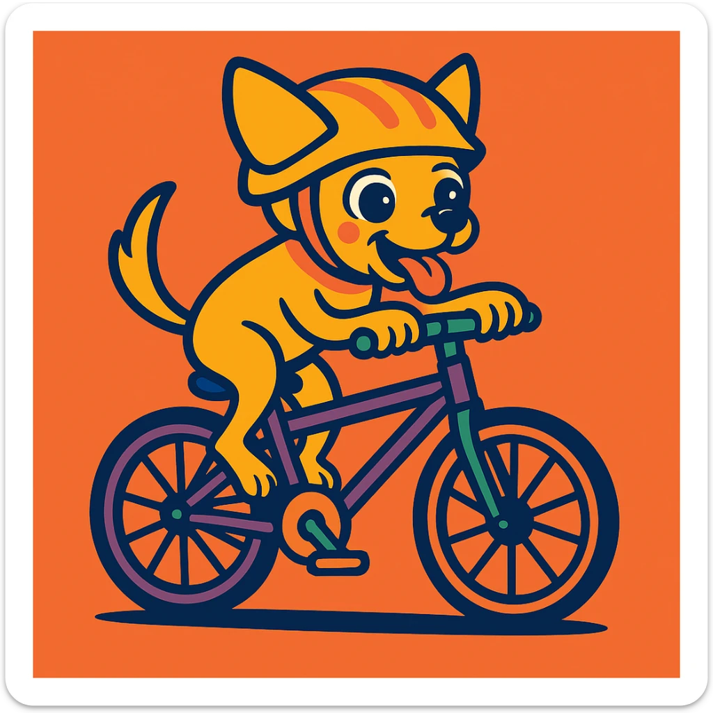 Add a fun helmet to the chihuahua on a bike, preserving the energetic and fun style. sticker