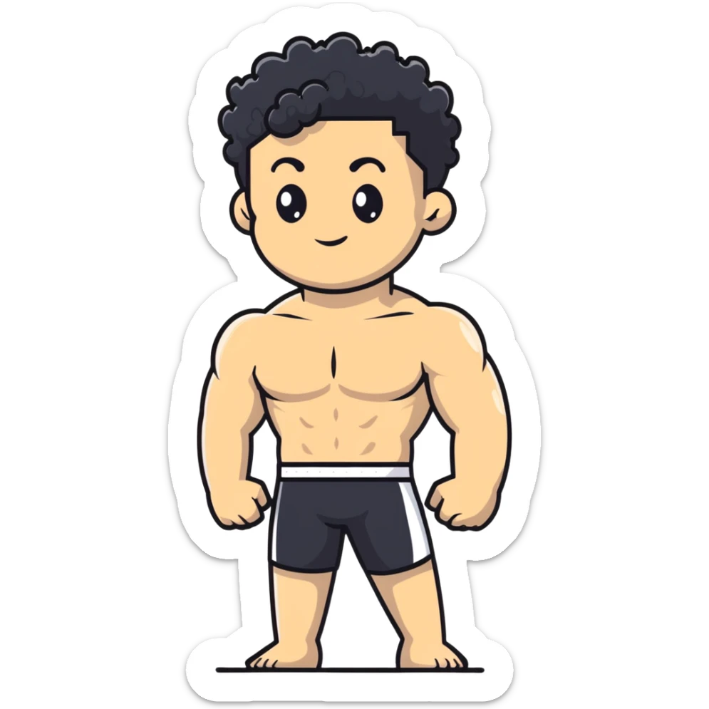 shirtless male athlete with white skin and moderately curly black hair on top with shaved sides sticker