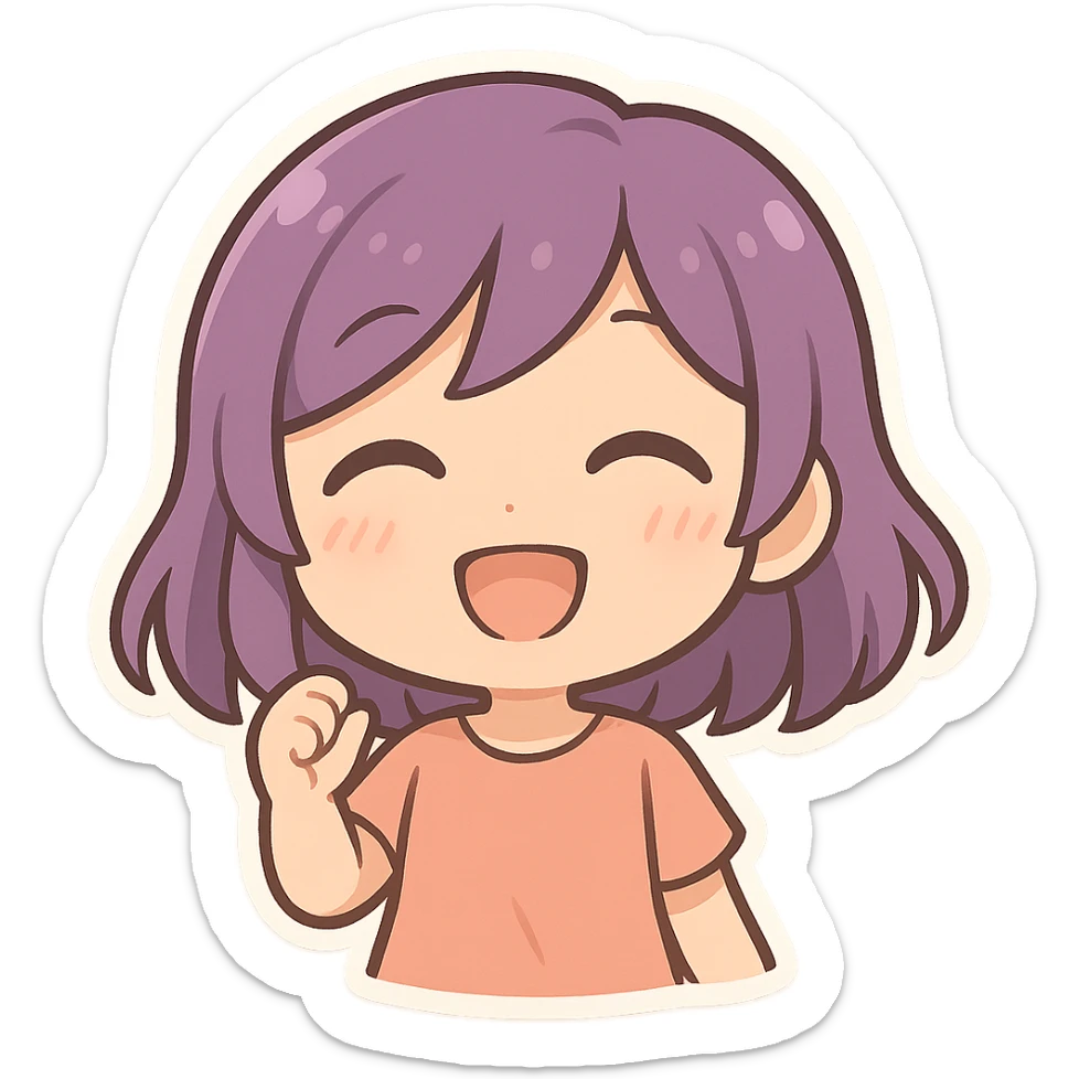 chibi girl with purple hair, smiling sticker