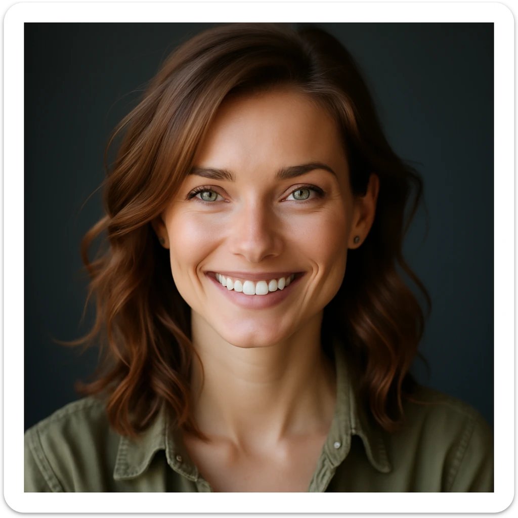 Make the woman smile in realistic style. sticker