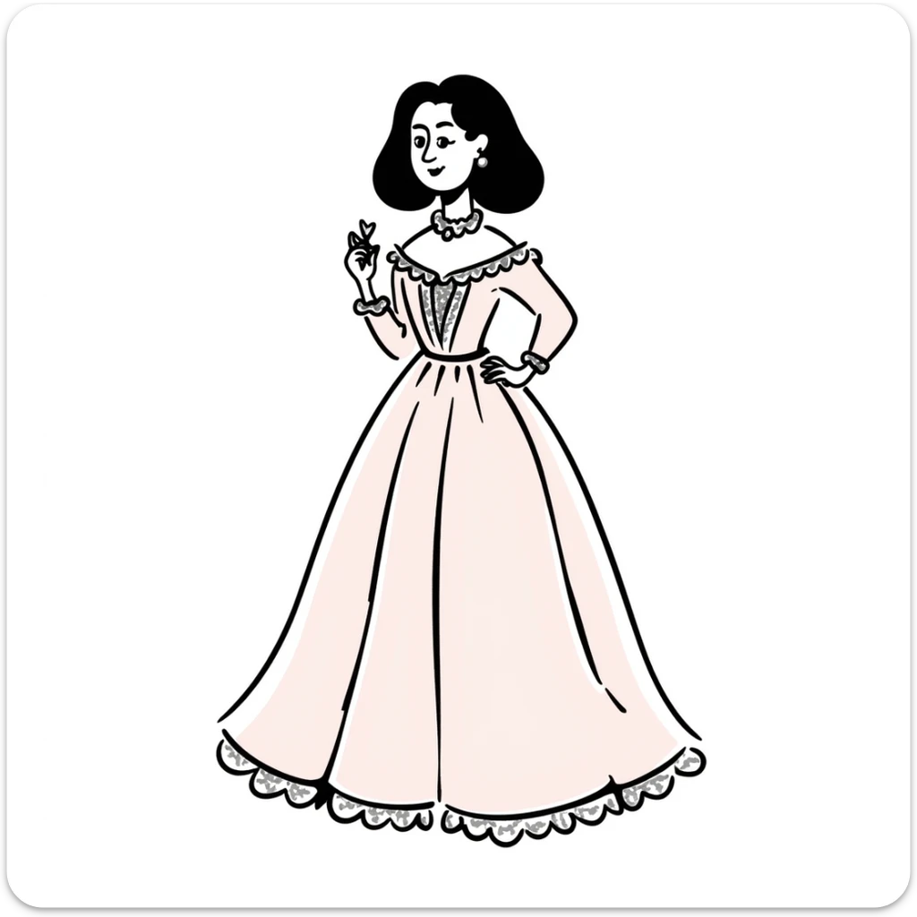 vintage rococo mixed woman with brown hair and light skin in a light pink beautiful gown sticker