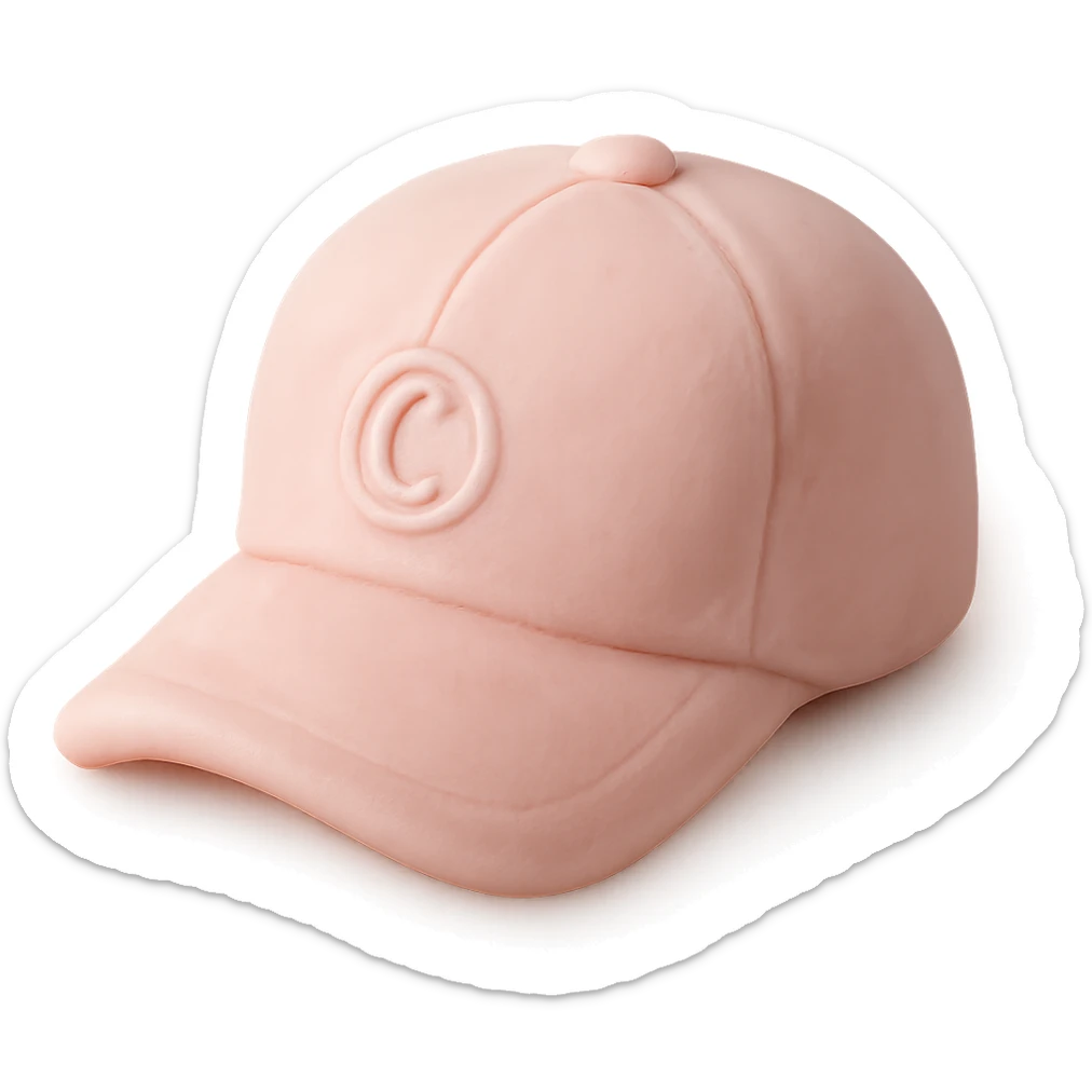 Remove the background, keep only the pastel pink cute women's summer cap with a stylish branded logo, no eyes or mouth, in fondant cake art style with transparent background. sticker