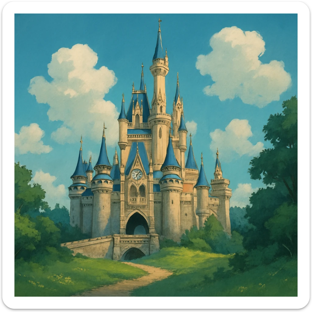 disney castle, ghibli style sticker