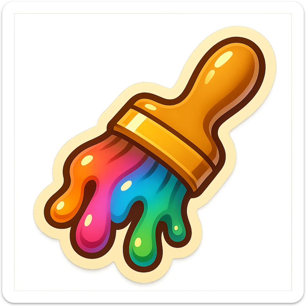 emoji style sticker of a paintbrush with colorful paint sticker