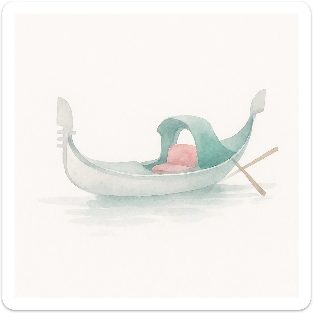 Venetian gondola in watercolor style with white, green, and pink pastel tones. sticker