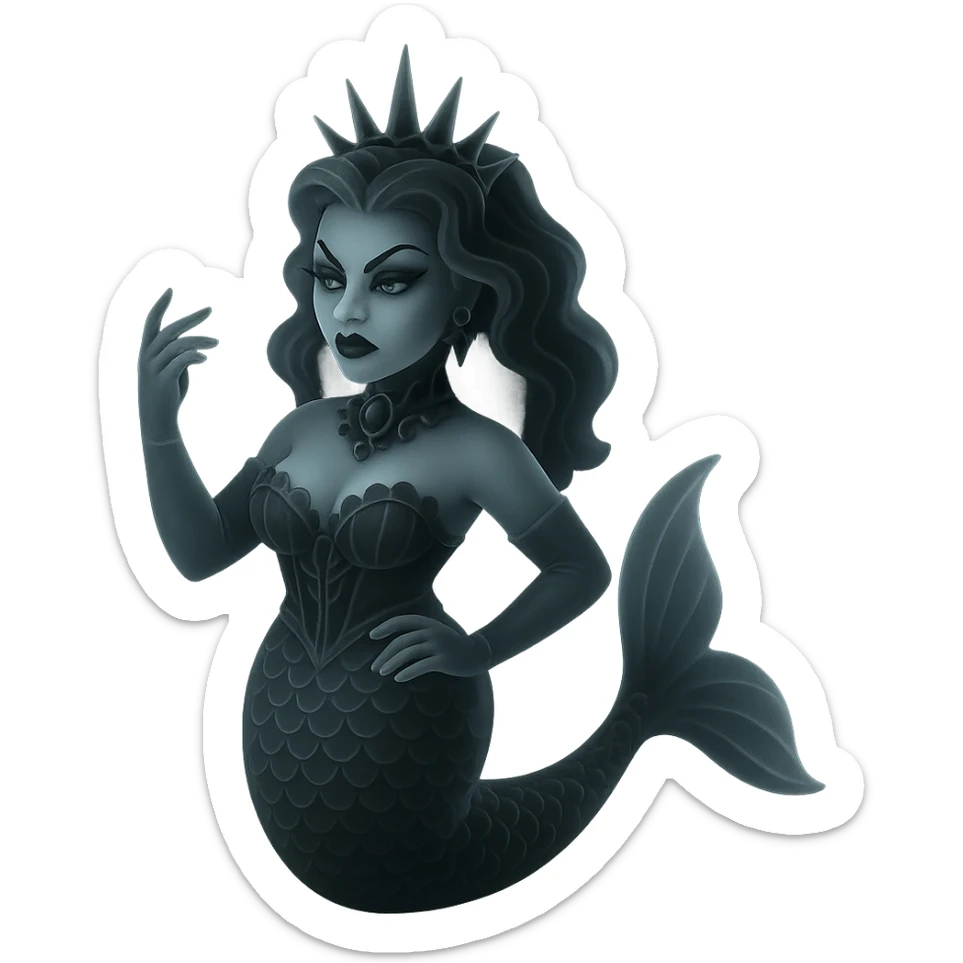 dark and elegant drag queen gothic mermaid with intricate details sticker