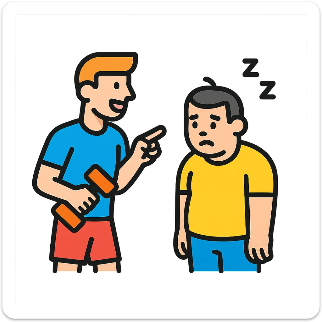 One sportsman encourages the other one, to do a workout and stop being lazy
 sticker