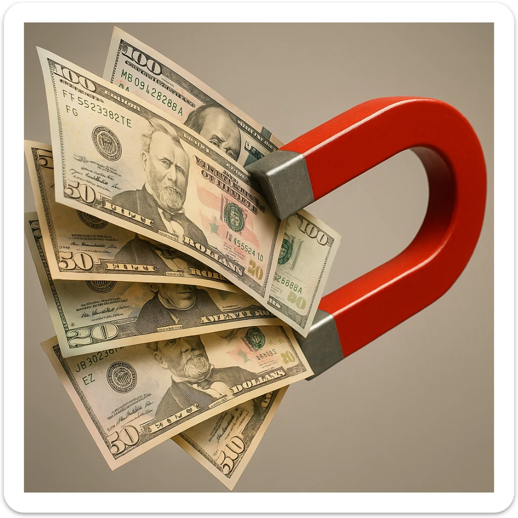 banconote attratte da una calamita rossa sticker