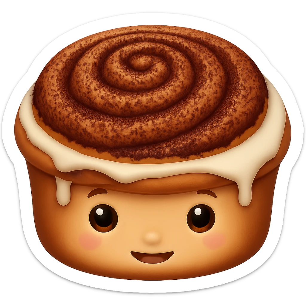Add more cinnamon to the cute cinnamon roll in the style of apple emojis. Keep the emoji style and no background. sticker