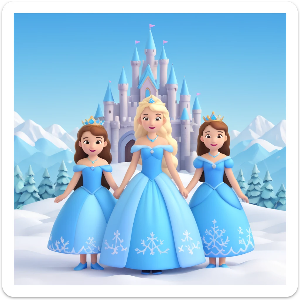 girls in a  snow princess dress, snow castle background sticker