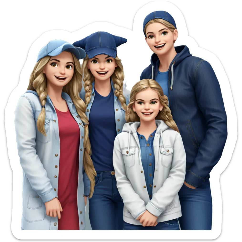 happy girls in denim hats sticker