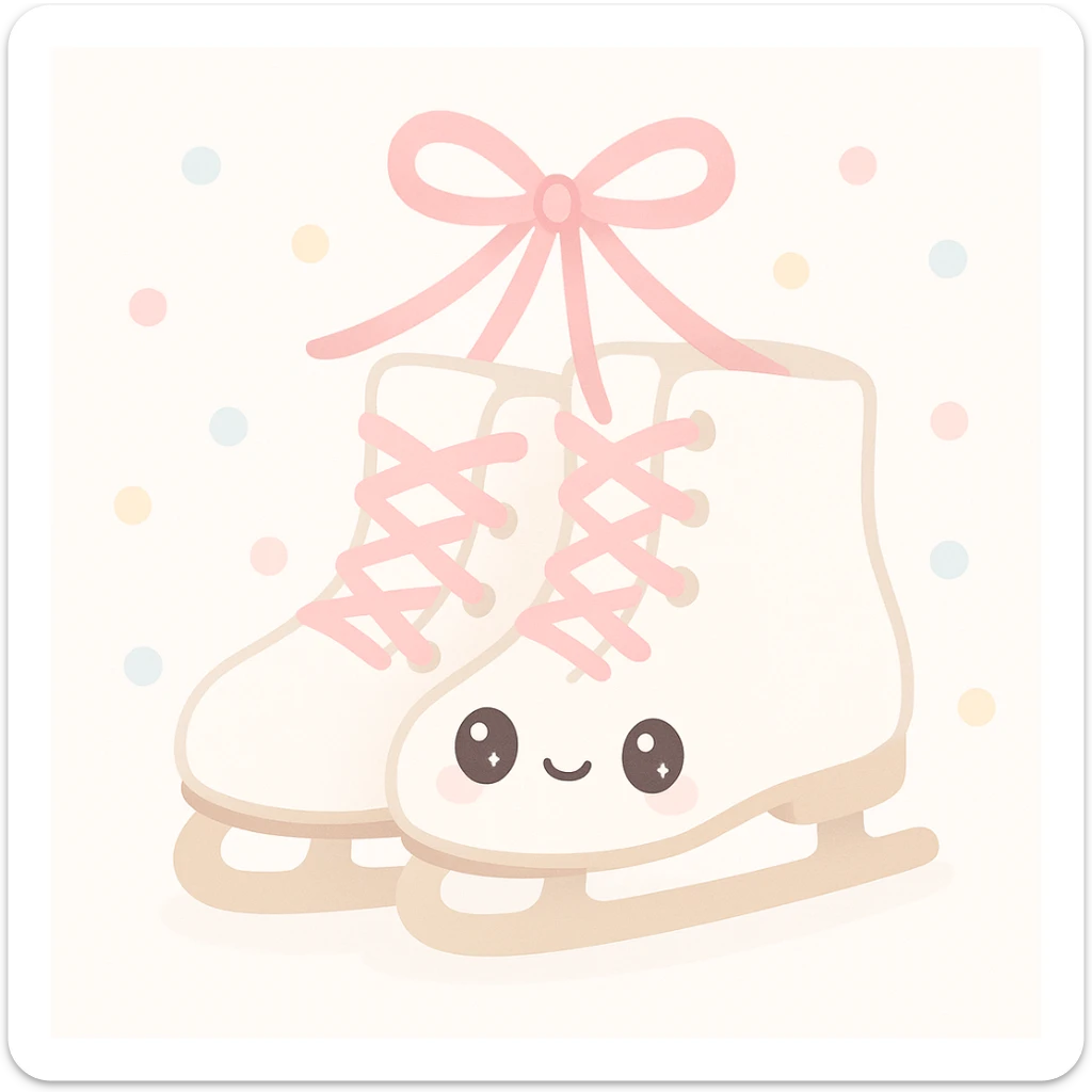 white ice skates with pink ribbon tied, soft and cute, pastel colors sticker