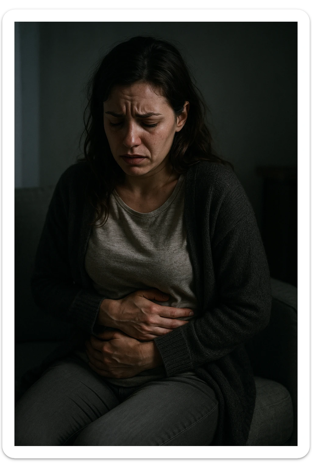 donna che sta male a seguito di un evento spiacevole successo, ha problemi intestinali sticker