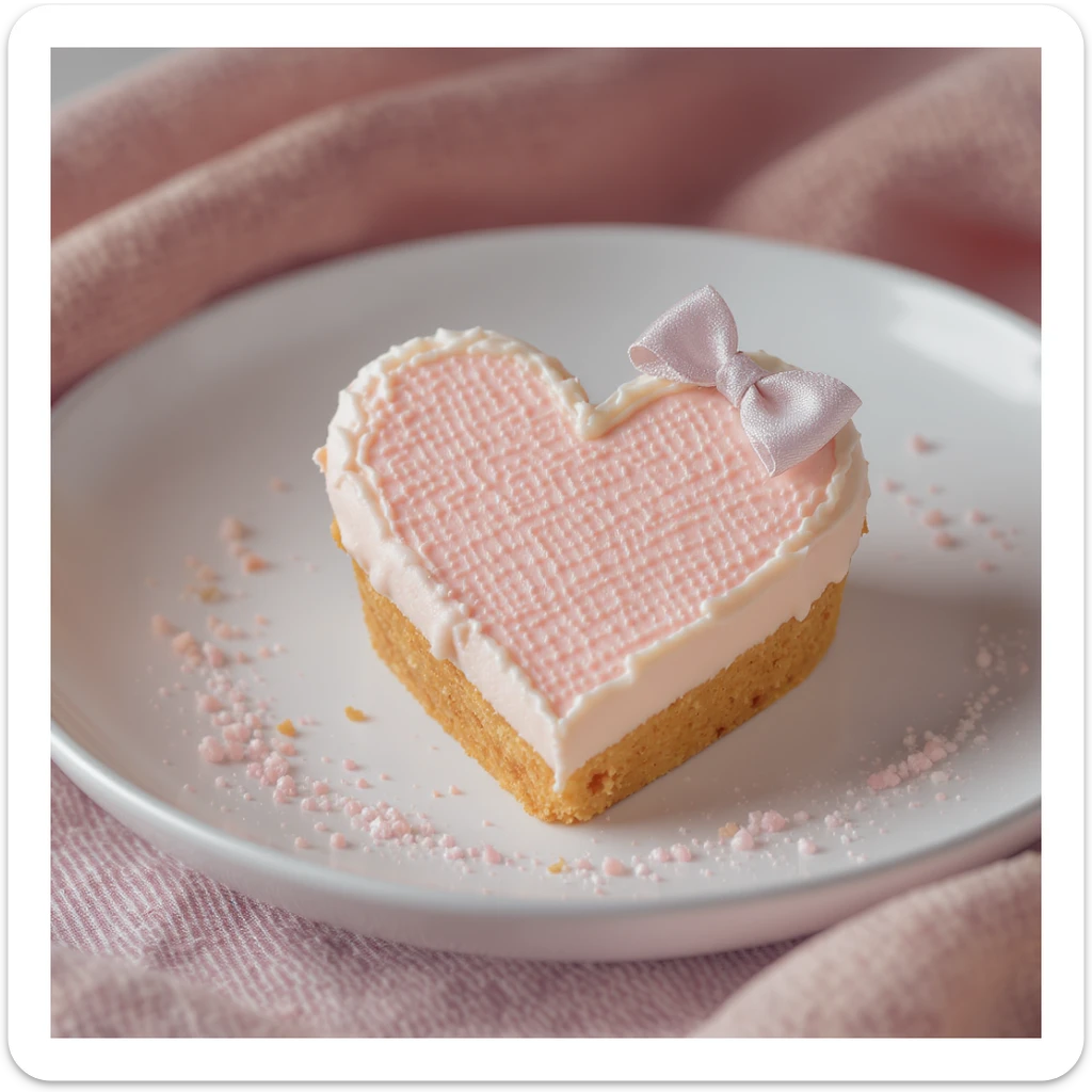 food heart emoji, pastel colors, with a bow accent, professional photography style sticker