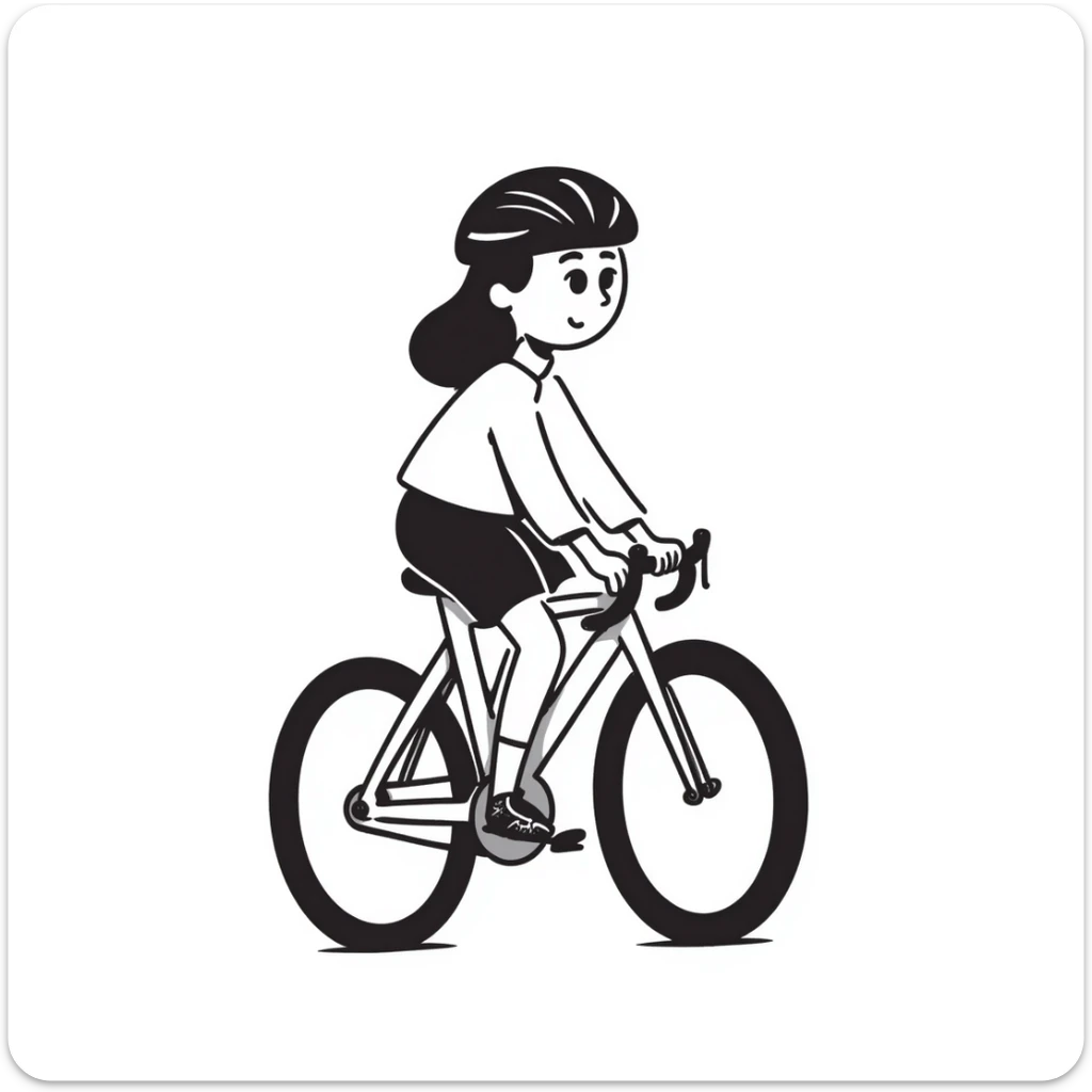 girl riding a road bike, wearing sportswear and a helmet sticker
