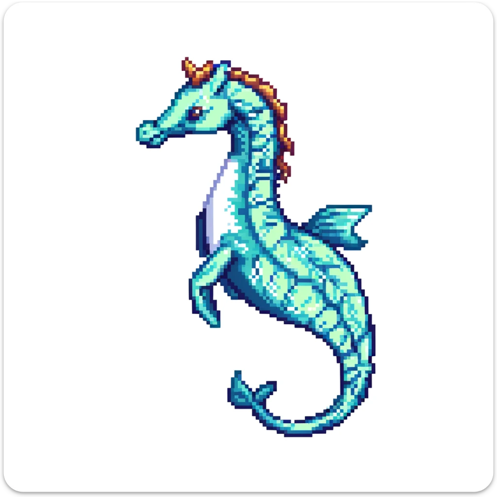 A mythical sea horse creature with whale tail and horse upper body, fantasy aquatic creature sticker
