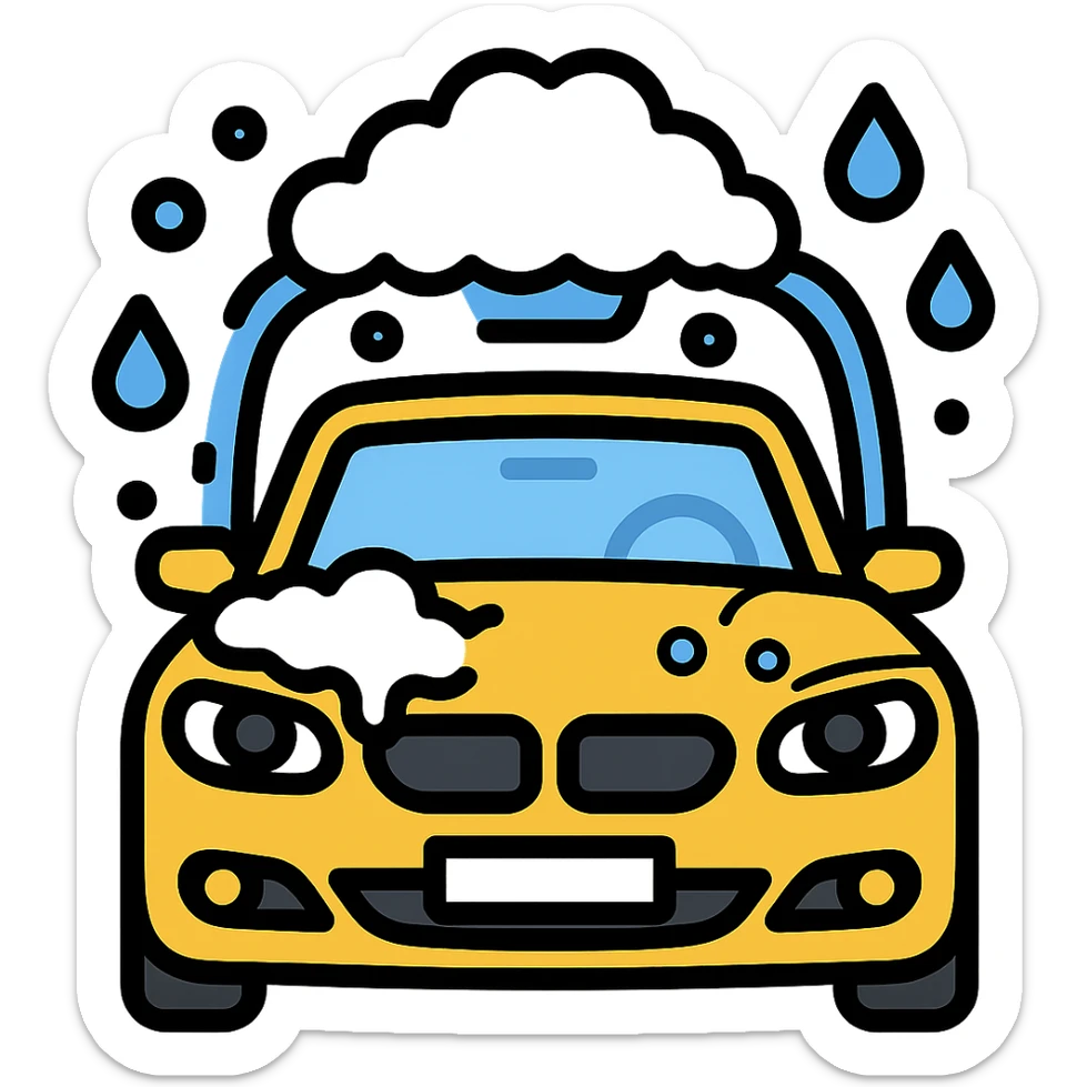 Add blue water droplets to the car wash emoji with soap bubbles, keep the transparent background. sticker