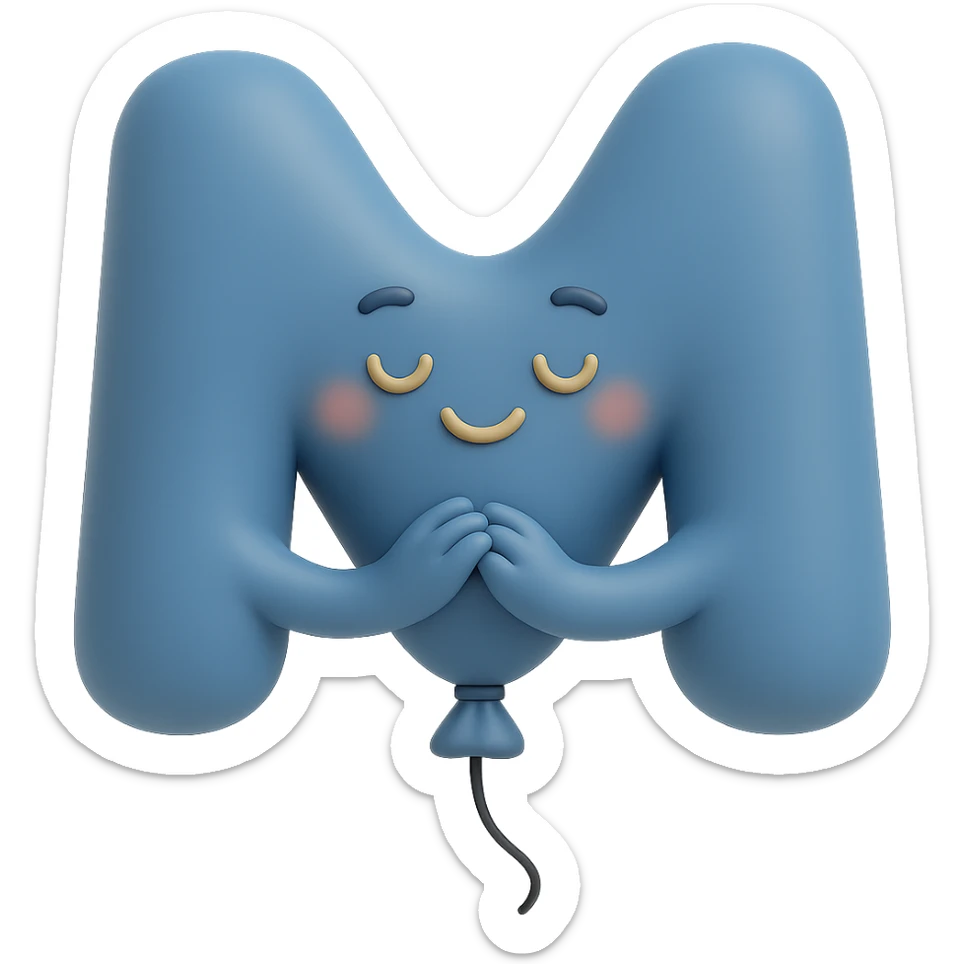 Change the balloon M to blue, keep the warm, grateful expression and gratitude vibe, with no background. sticker