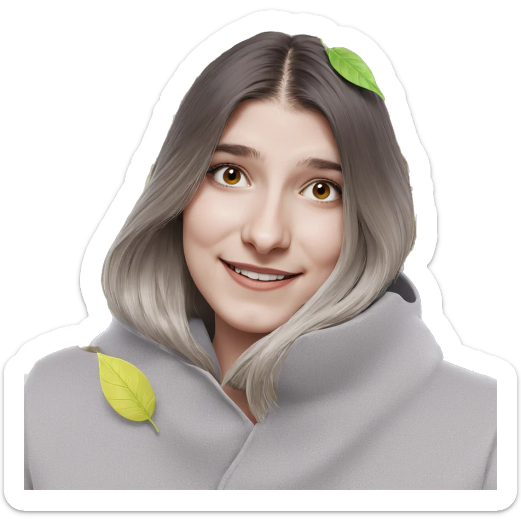 smiling girl with leaf portrait sticker