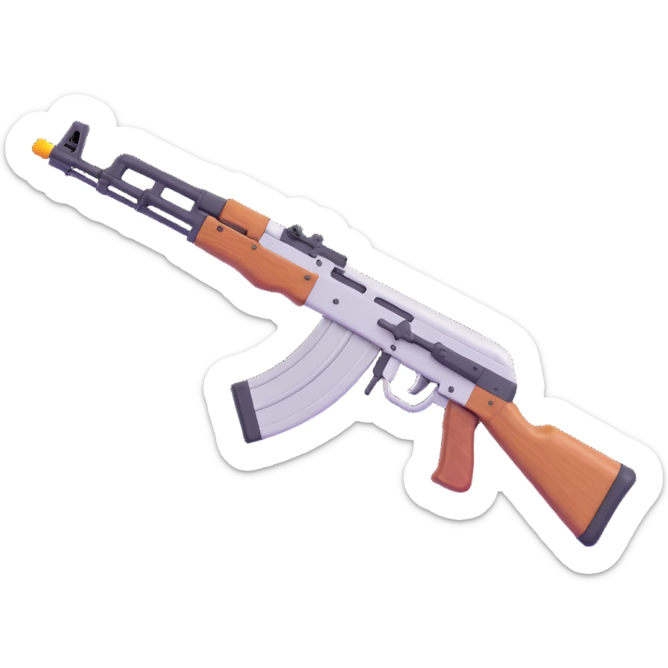 AK-47 assault rifle, with wooden stock, 3D emoji style sticker