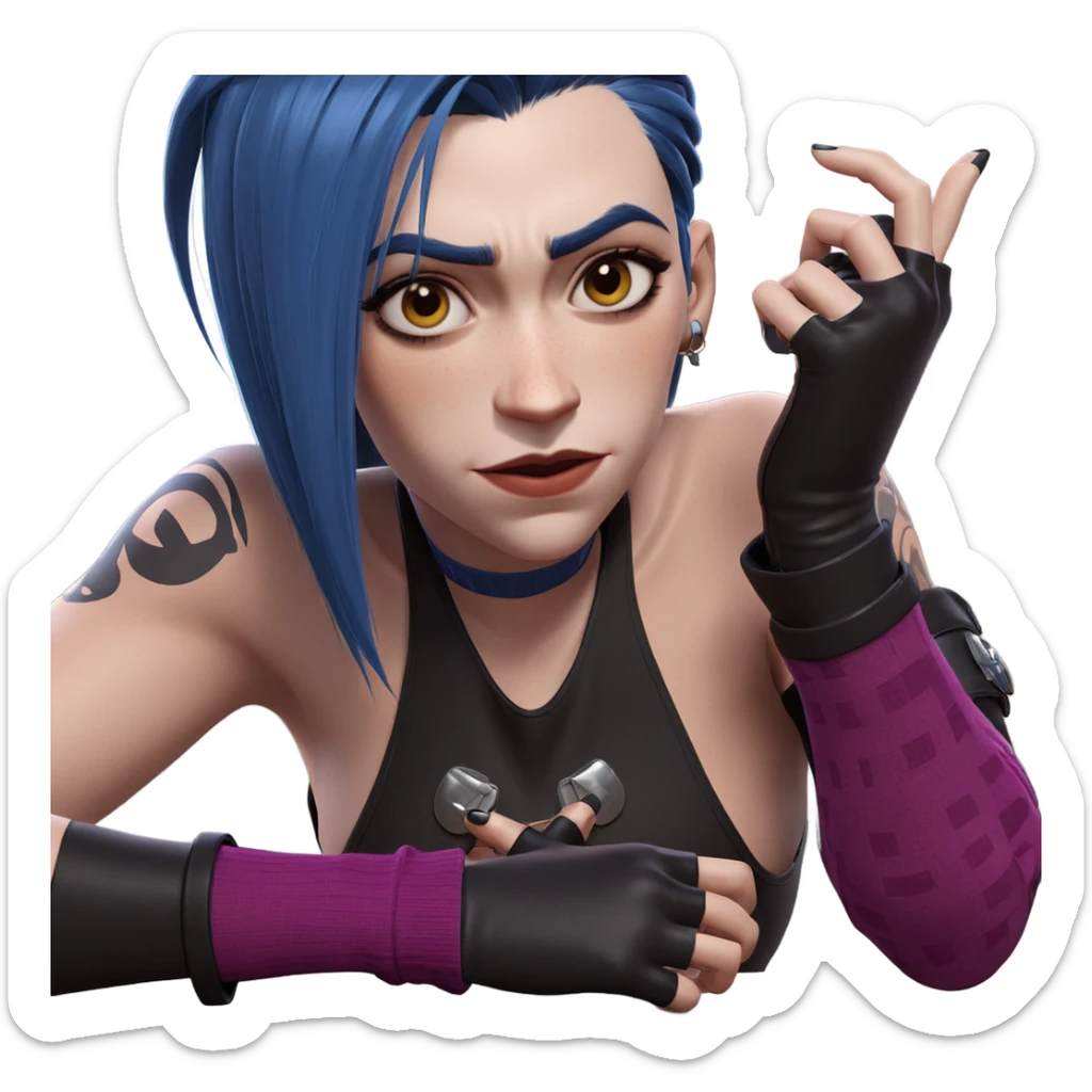 jinx in fingerless gloves sticker