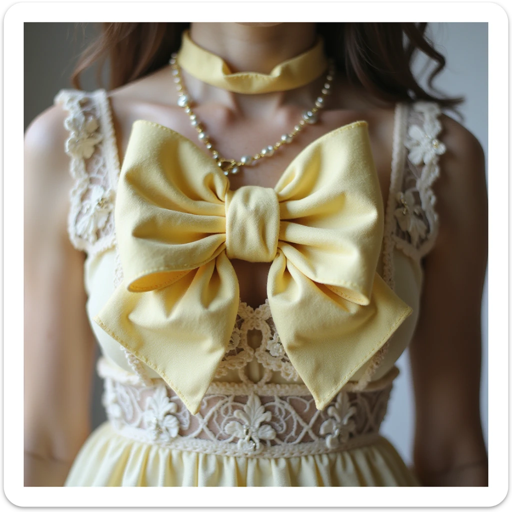 pastel yellow gothic bow and matching bracelet, lace and velvet details, photorealistic style, transparent background, variation 2 sticker