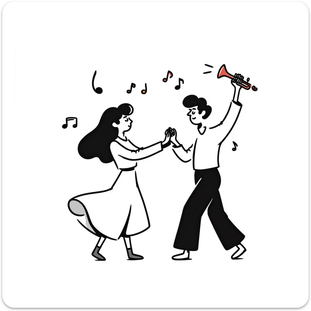 Colombian salsa dancing couple with musical notes, trumpet, and Colombian flag colors sticker