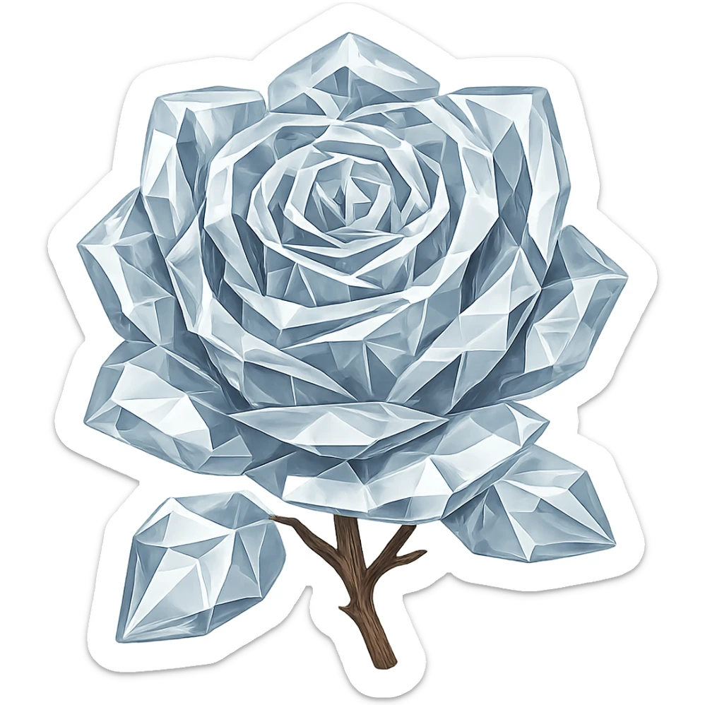 Make the rose made of ice look like crystal, keeping the emoji style appearance. The image should have no background and maintain the original emoji style look. sticker