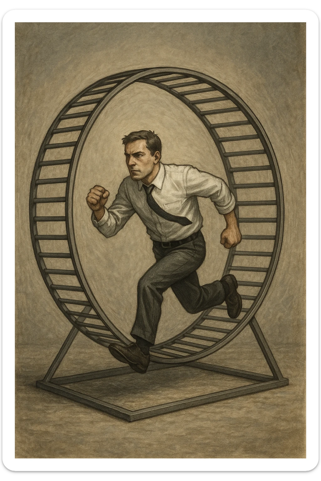 uomo che corre dentro la ruota del criceto come un circolo vizioso sticker