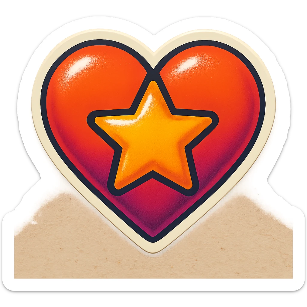 retro sticker style heart with a star in the center, bold and playful sticker