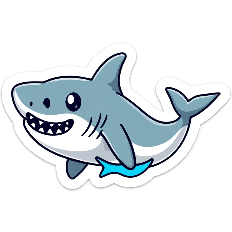 cartoon shark wearing colorful Air Jordans on all fins, playful and bold sticker