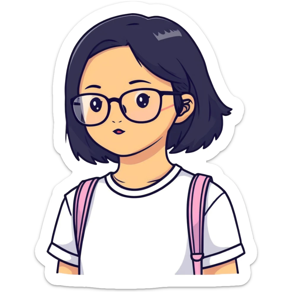 young Vietnamese girl with shoulder-length black hair and glasses sticker