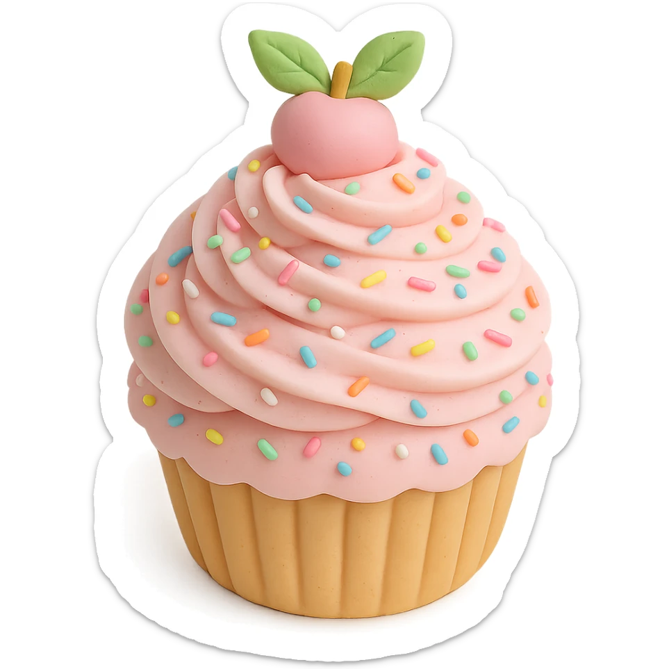 Add colorful sprinkles to the pink icing, keep the fondant cake art style and transparent background. sticker