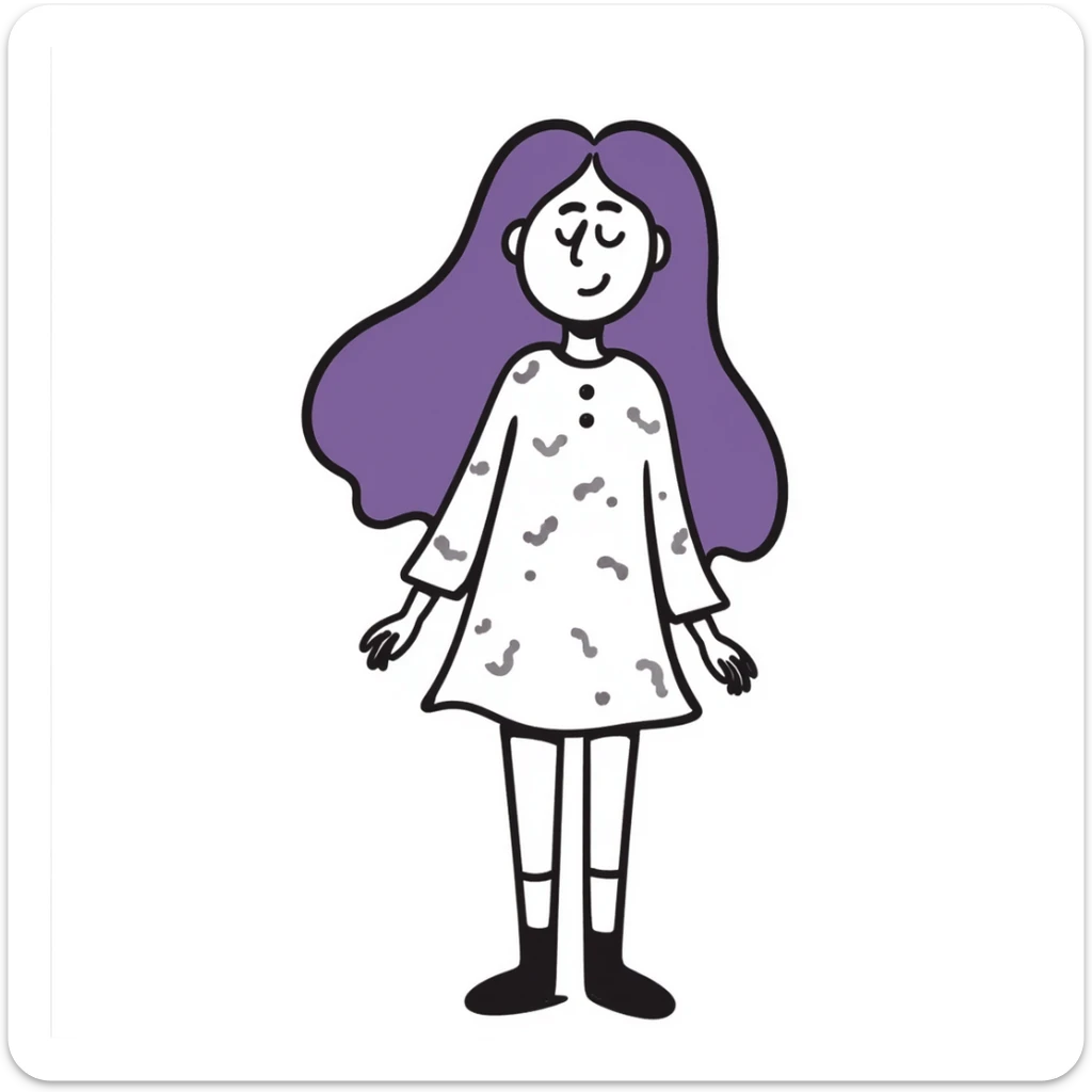 A simple sketch of a girl with flowing purple hair sticker