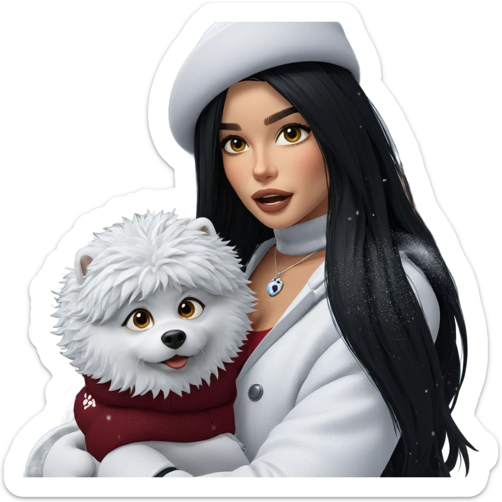 girl with dog in snow sticker