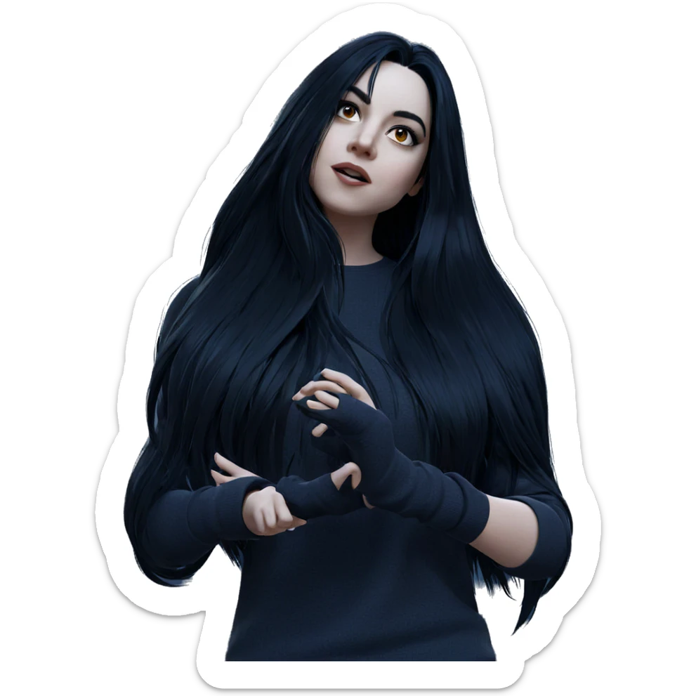 girl with long black hair sticker