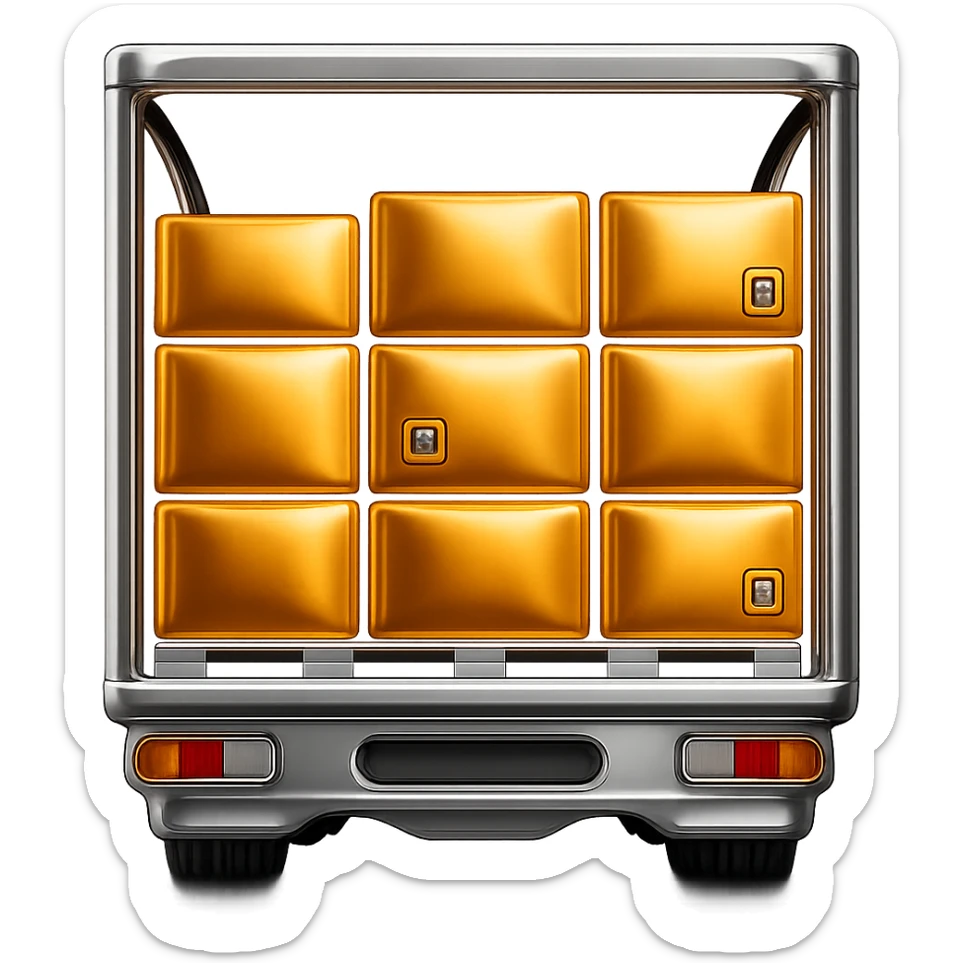 Make the packages orange/gold, keep the rest of the truck and other colors as they are with the chrome 3D metallic style, no background. sticker