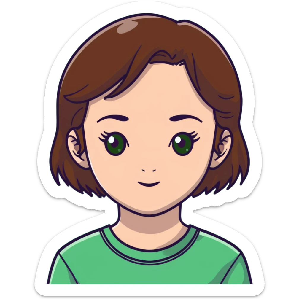 girl with brown hair green eyes and freckles sticker