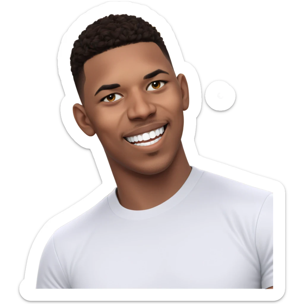 smiling boy in white shirt sticker