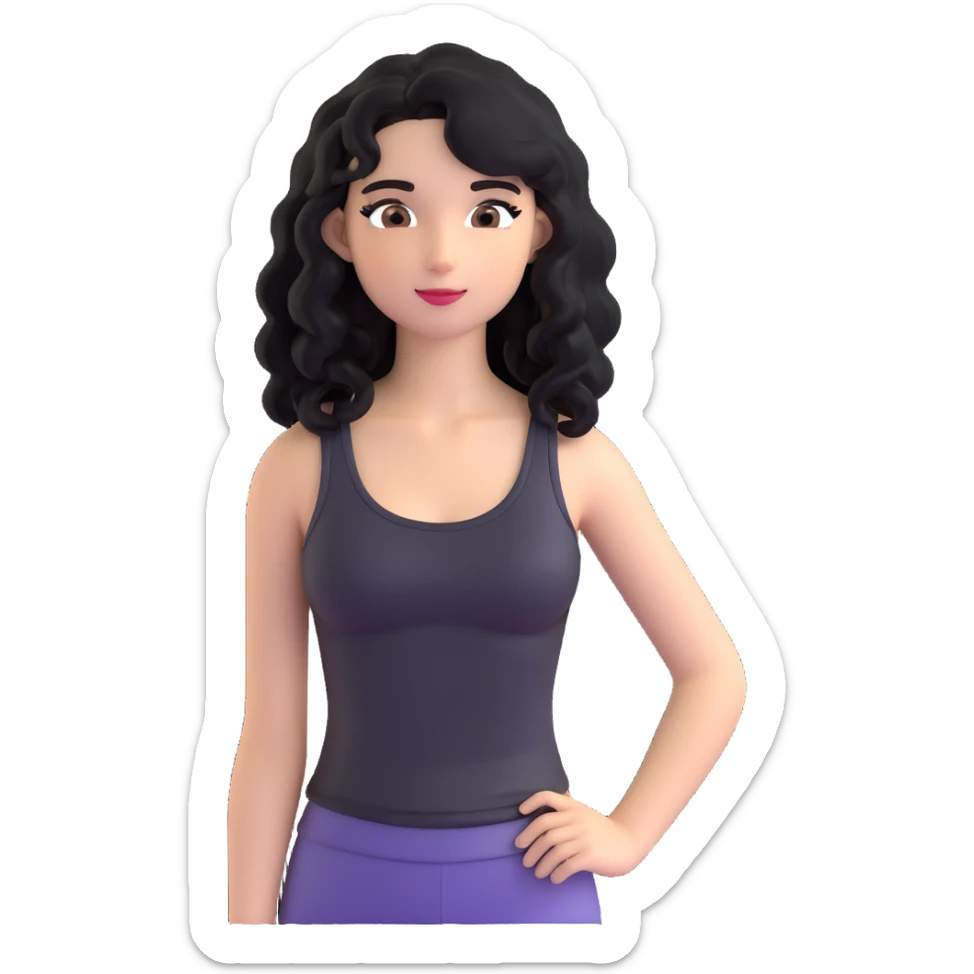 A girl with long, curly black hair wearing a thin black tank top is a K-pop idol. sticker