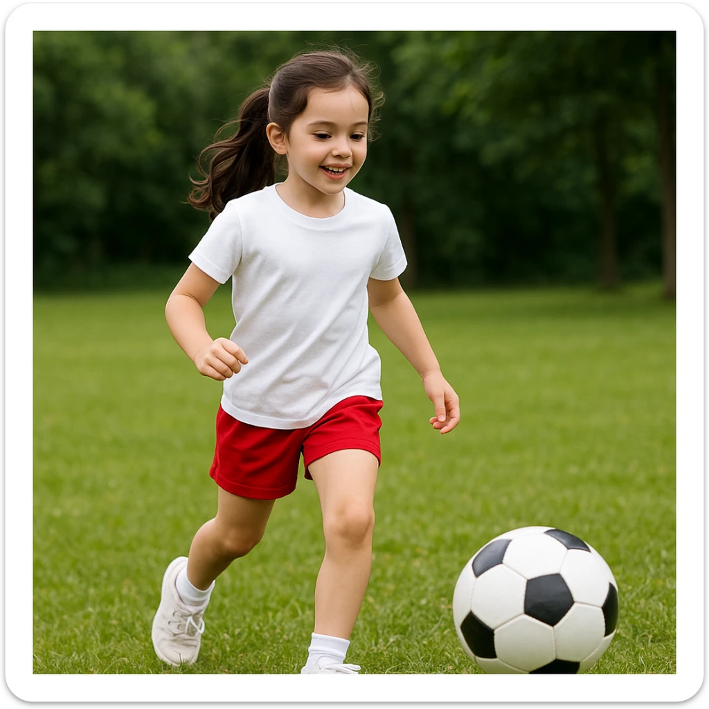 Make the girl's outfit red shorts and a white short-sleeved t-shirt sticker