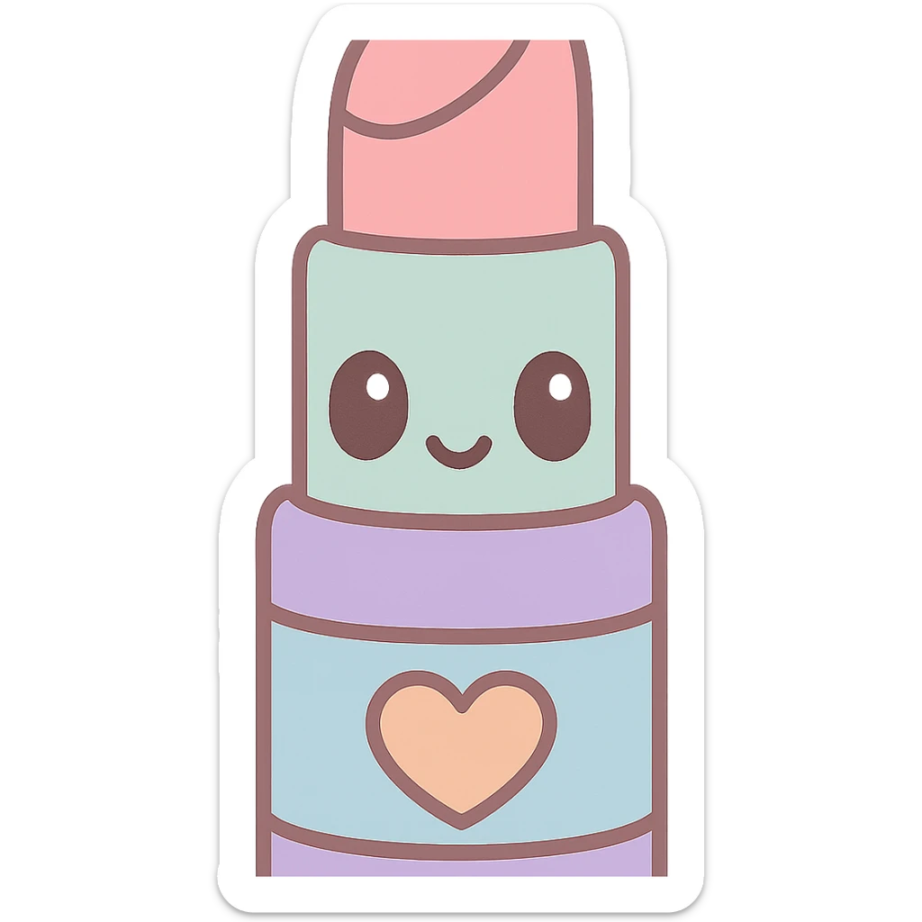 Canmake brand emoji, a lipstick tube with a heart motif, soft pastel colors, cute and playful expression sticker