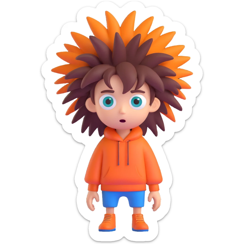 Discord role icon for a psychiatric clinic, 3D style, color #6fe8f3, extremely weird and funny patient character with mismatched eyes, wild hair, odd clothing, surreal expression, very playful and bizarre sticker