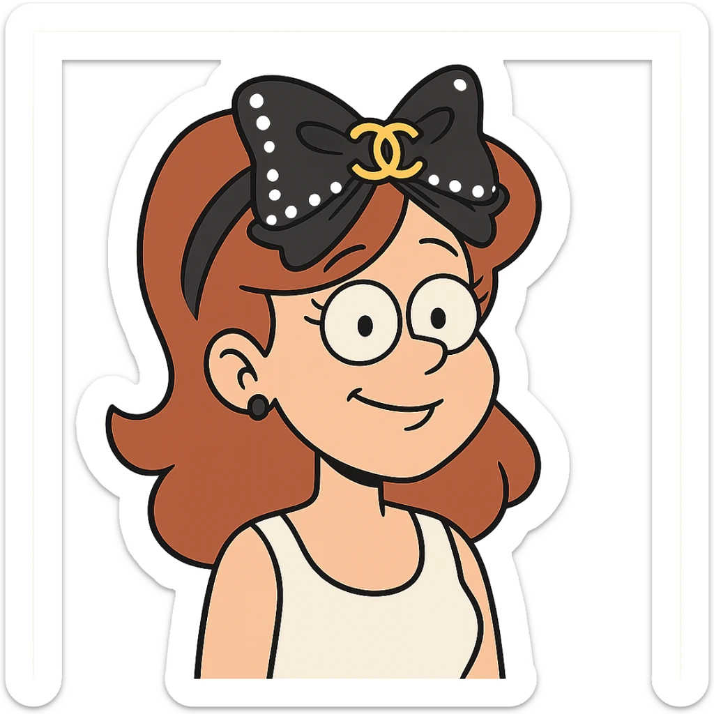 elegant bow with pearls and gold Chanel logo, glossy, monochrome, Flat Toon style sticker