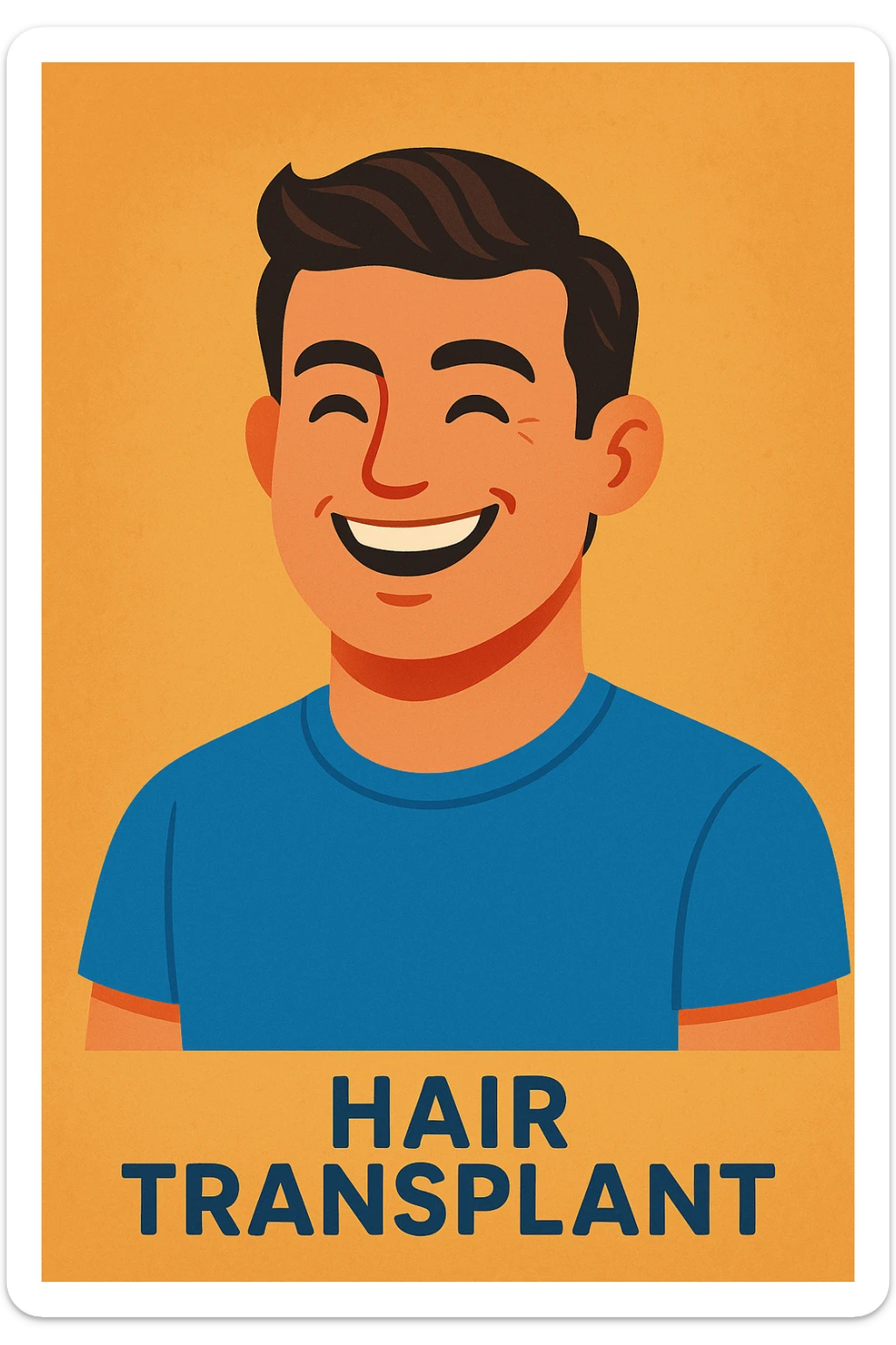 a smiling man after a successful hair transplant, showing full hair, confident and happy, clean modern illustration style sticker