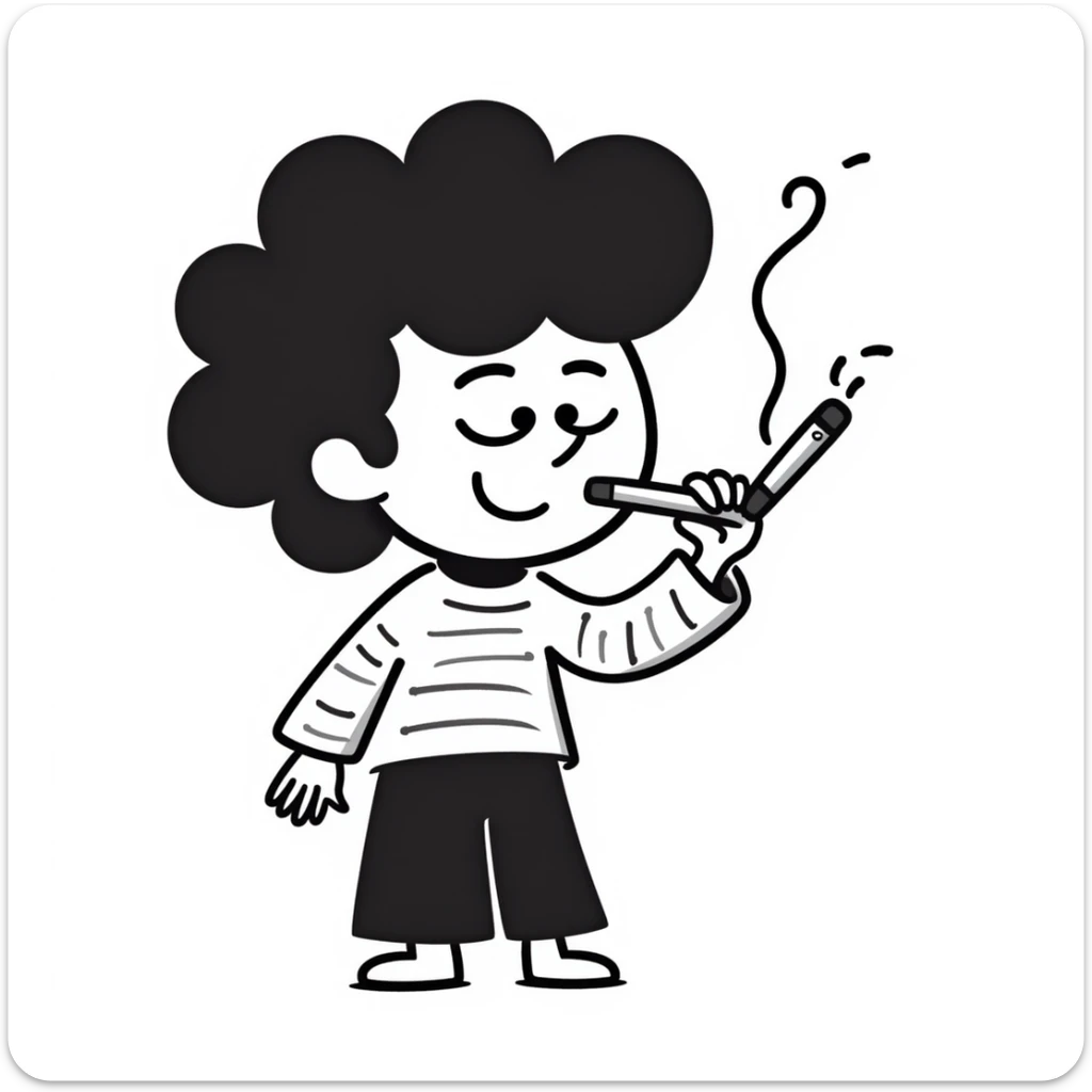 hand-drawn doodle of a whimsical character named 'tralalero tralala' smoking a joint sticker